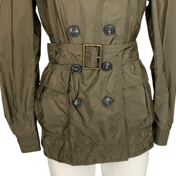 Burberry Brit Double Breasted Trench Coat Jacket US 8 Green Belted Utility Fall - Picture 12 of 16